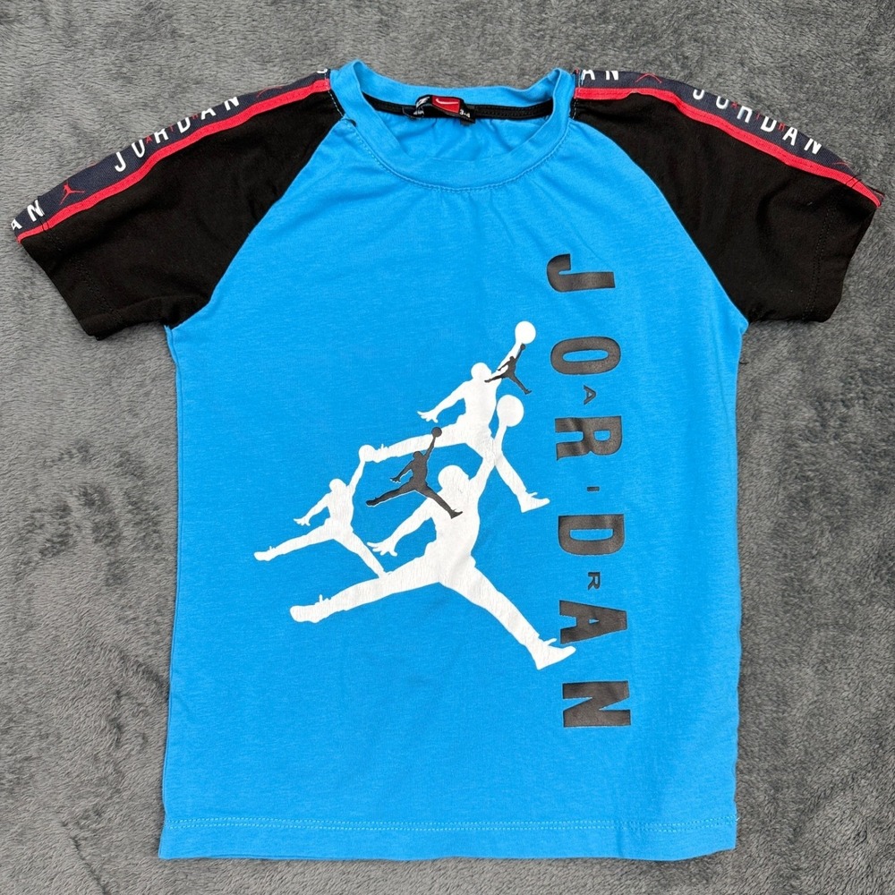 Jordan Kids T-Shirt Blue Black Raglan‎ Tee Jumpman Graphic Toddler Size 3/4